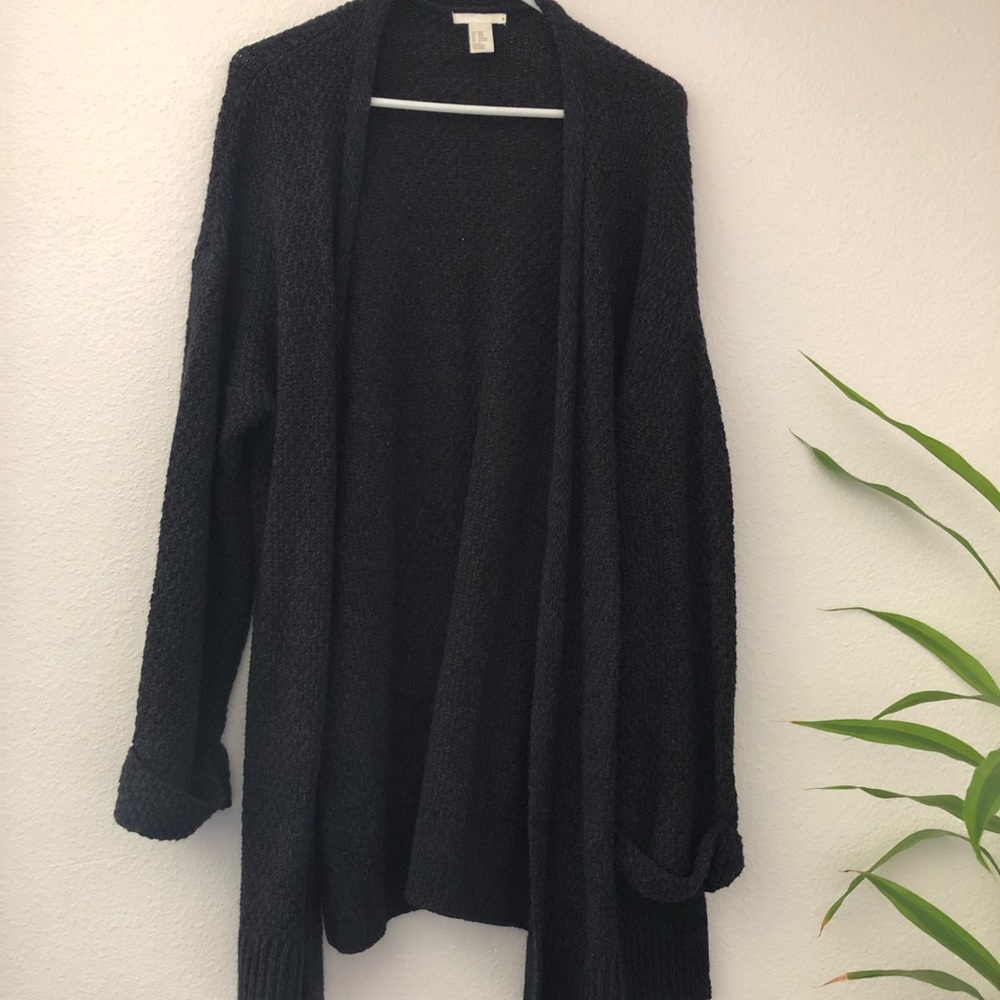Black and Navy Side Slit Cardigan